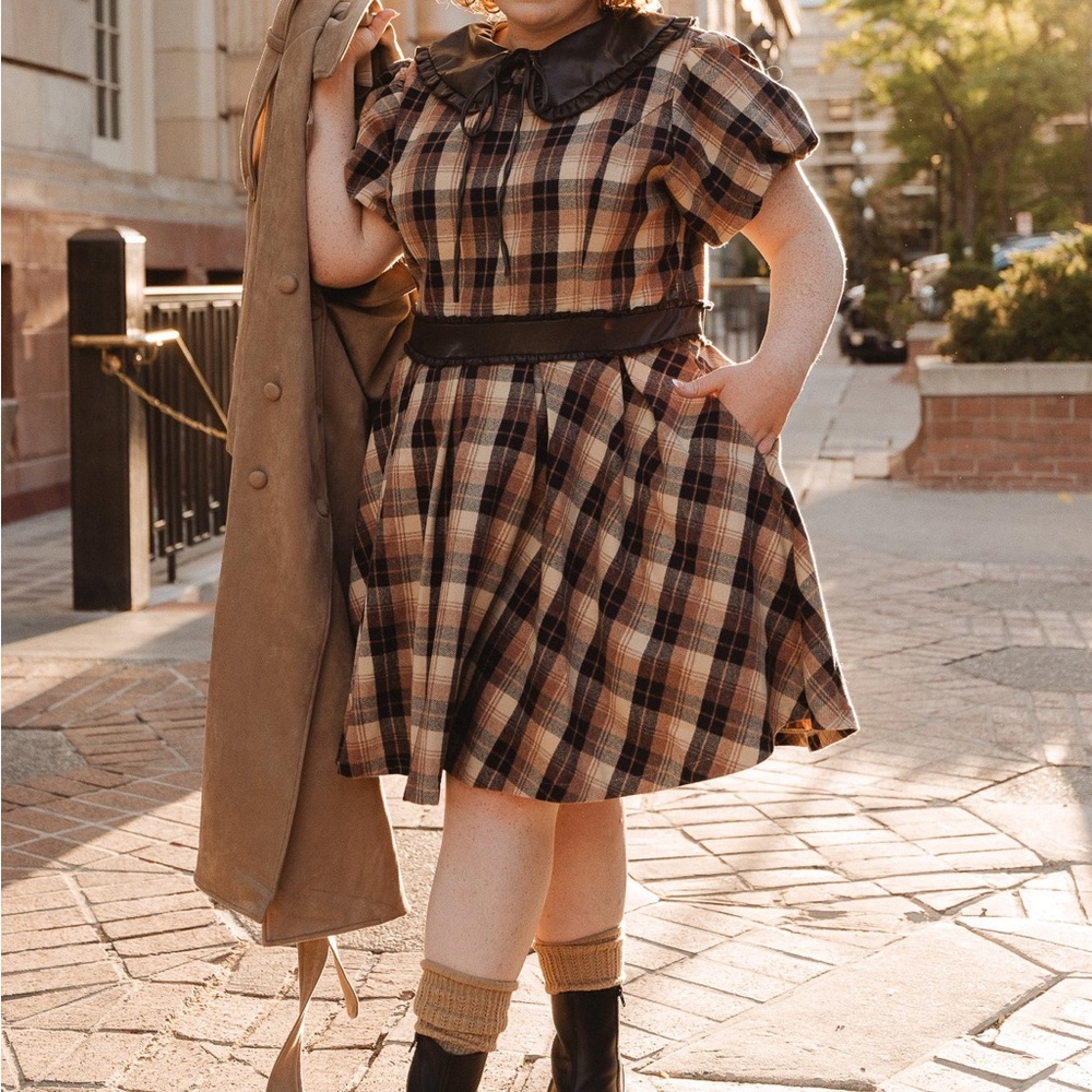 NEW Ivy City Co Celine Dress Plaid with faux leather accents - Picture 3 of 6